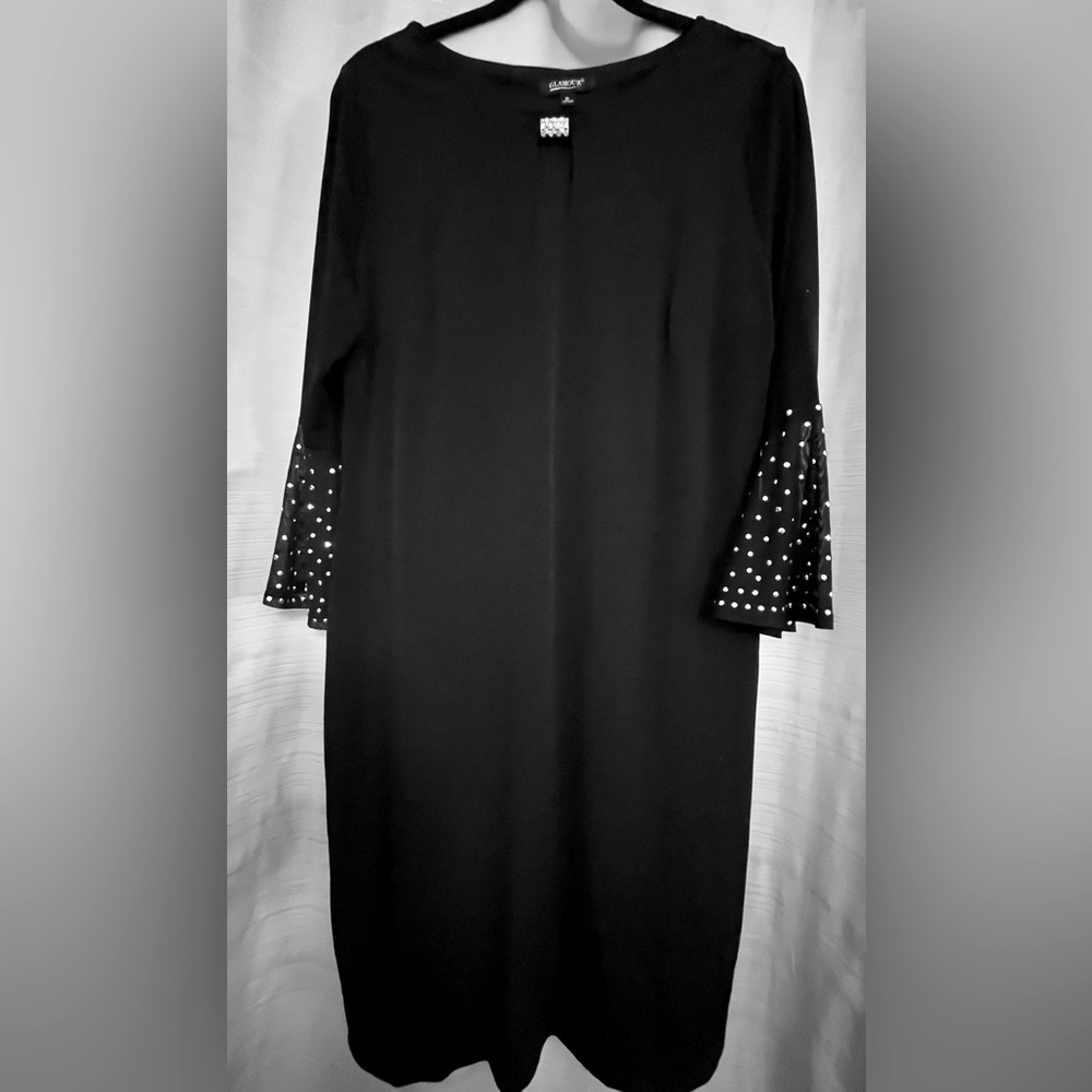 Black Midi Cocktail Dress 3/4 Sleeves